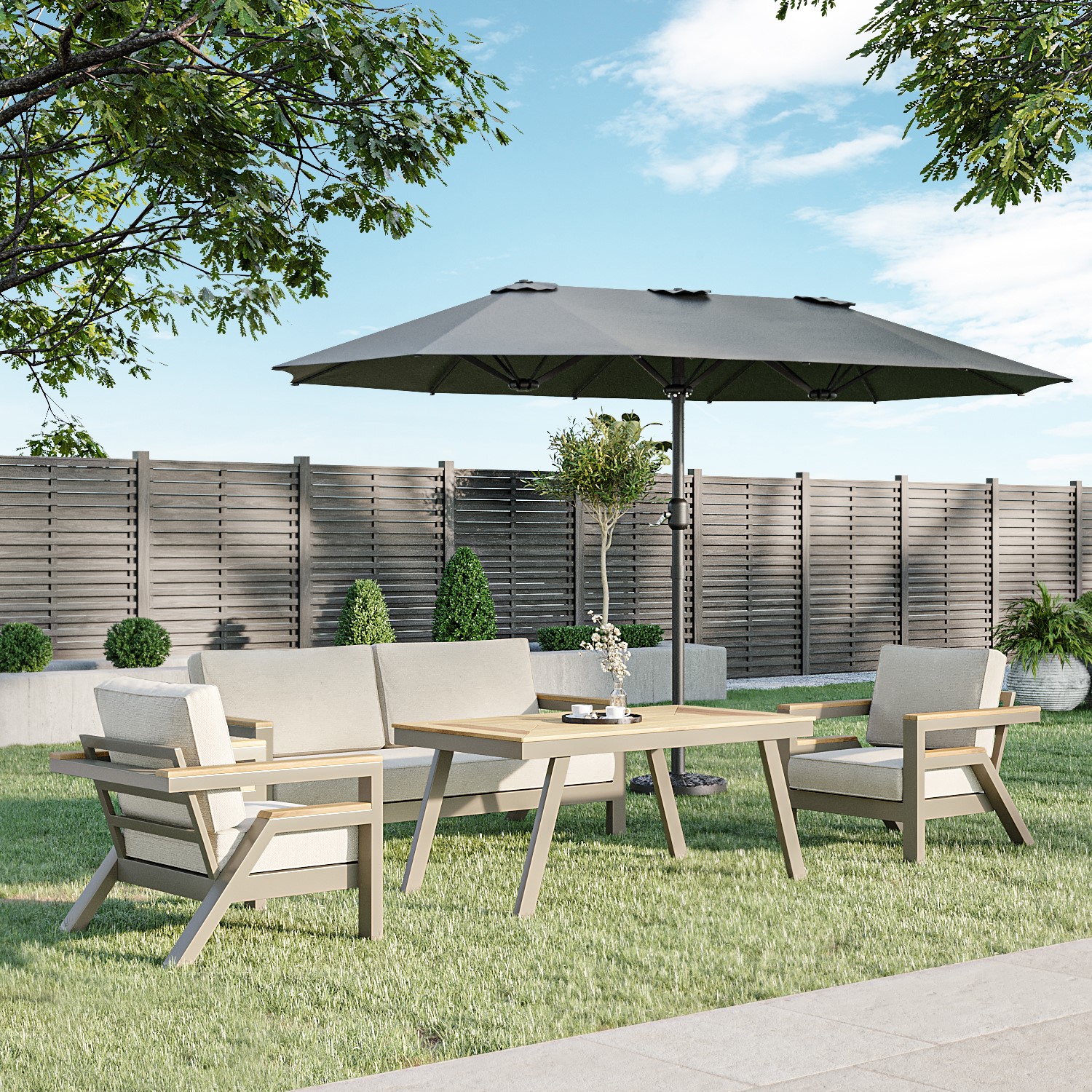 Read more about 2.7x4.5m large double sided grey parasol with base como